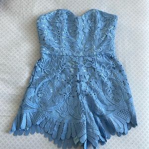 Lovers and Friends baby blue lace romper